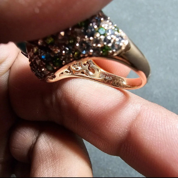 Ladies Turquoise Multi Gemstone Cluster Sterling Silver Statement Cocktail Ring - Picture 9 of 12